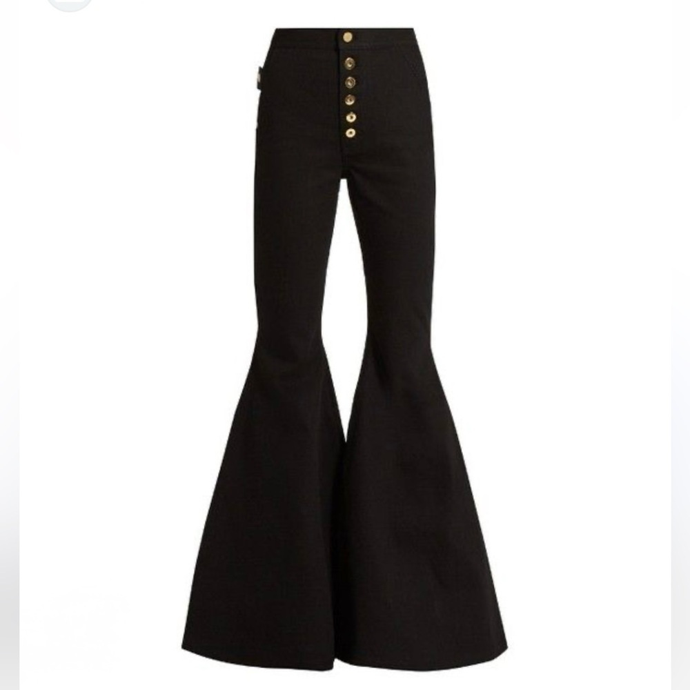 Ellery Black High-Waist Flared Jeans with Gold Buttons